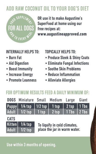 Augustine Approved Certified Organic Raw Coconut Oil for dogs & cats - Supplement - Augustine Approved - Shop The Paw