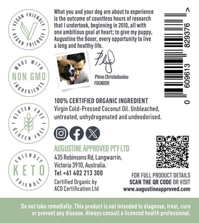 Augustine Approved Certified Organic Raw Coconut Oil for dogs & cats - Supplement - Augustine Approved - Shop The Paw